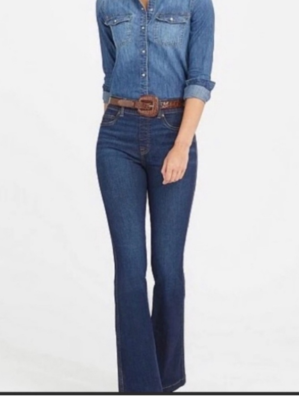 SPANX High-Rise Flare Jeans - Dark Indigo - Pull-on Easy Waist - Small - NWT